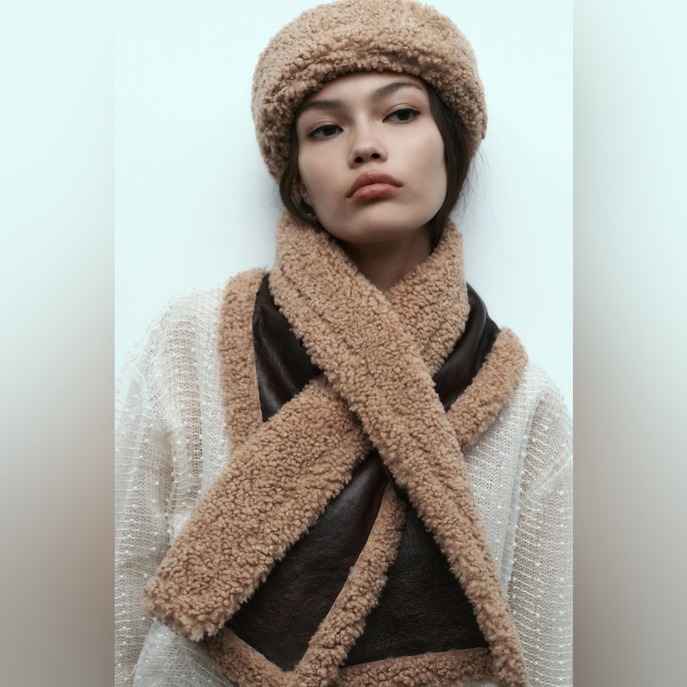 Zara Double Faced Faux Sheepskin Shearling Scarf